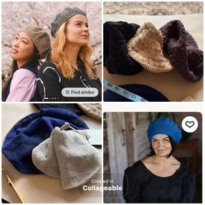 BERETS
3 Hand-Knitted Cotton - Brown, Tan, Black
2 Knitted Linen - Blue, Tan